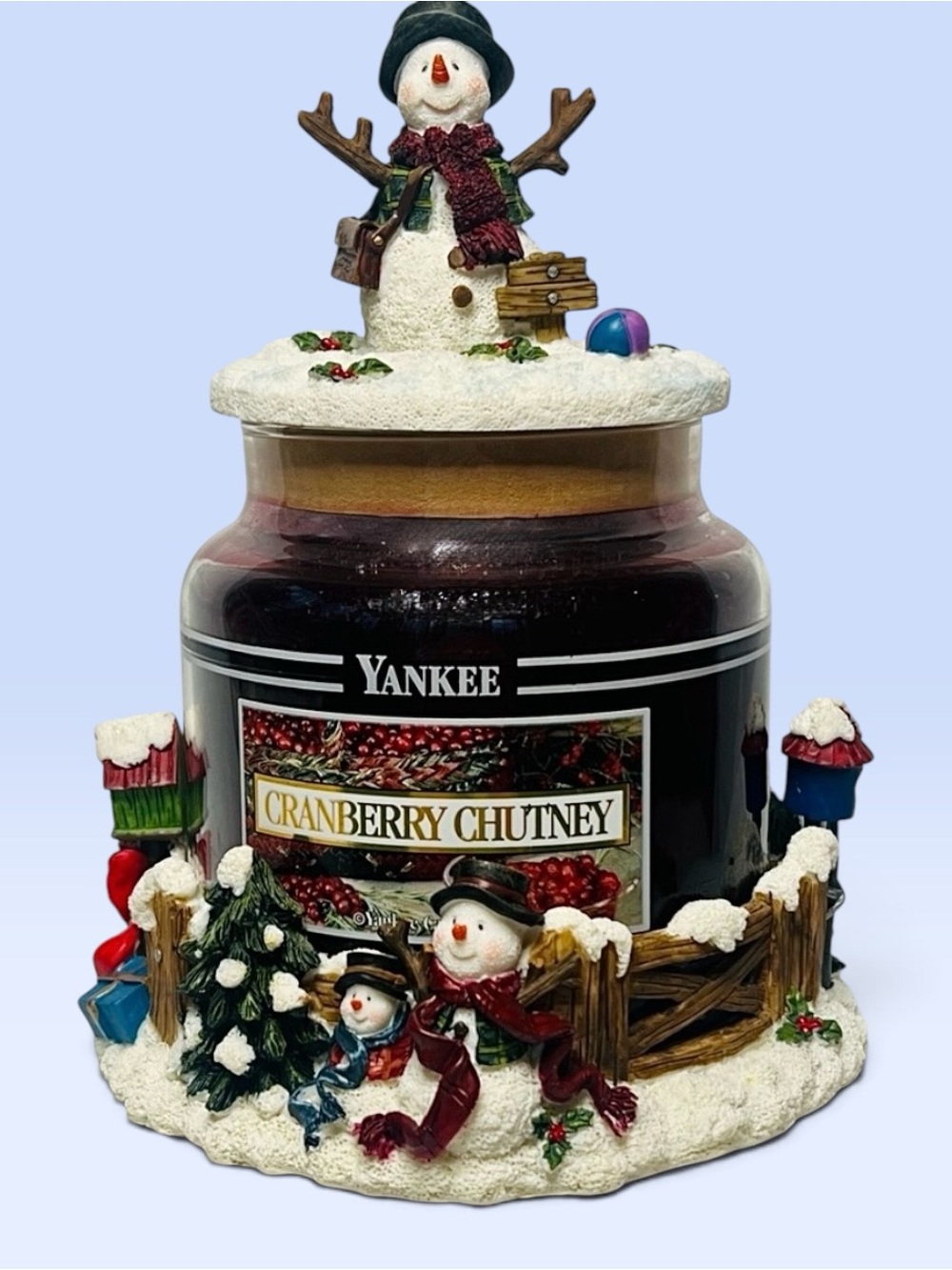 Yankee Candle Cranberry Chutney 14.5oz Housewarmer Jar Snowman Base & Topper NEW